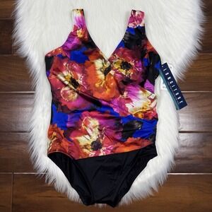 Longitude‎ Women's Size 8 Side Shirred Surplice One Piece Swimsuit